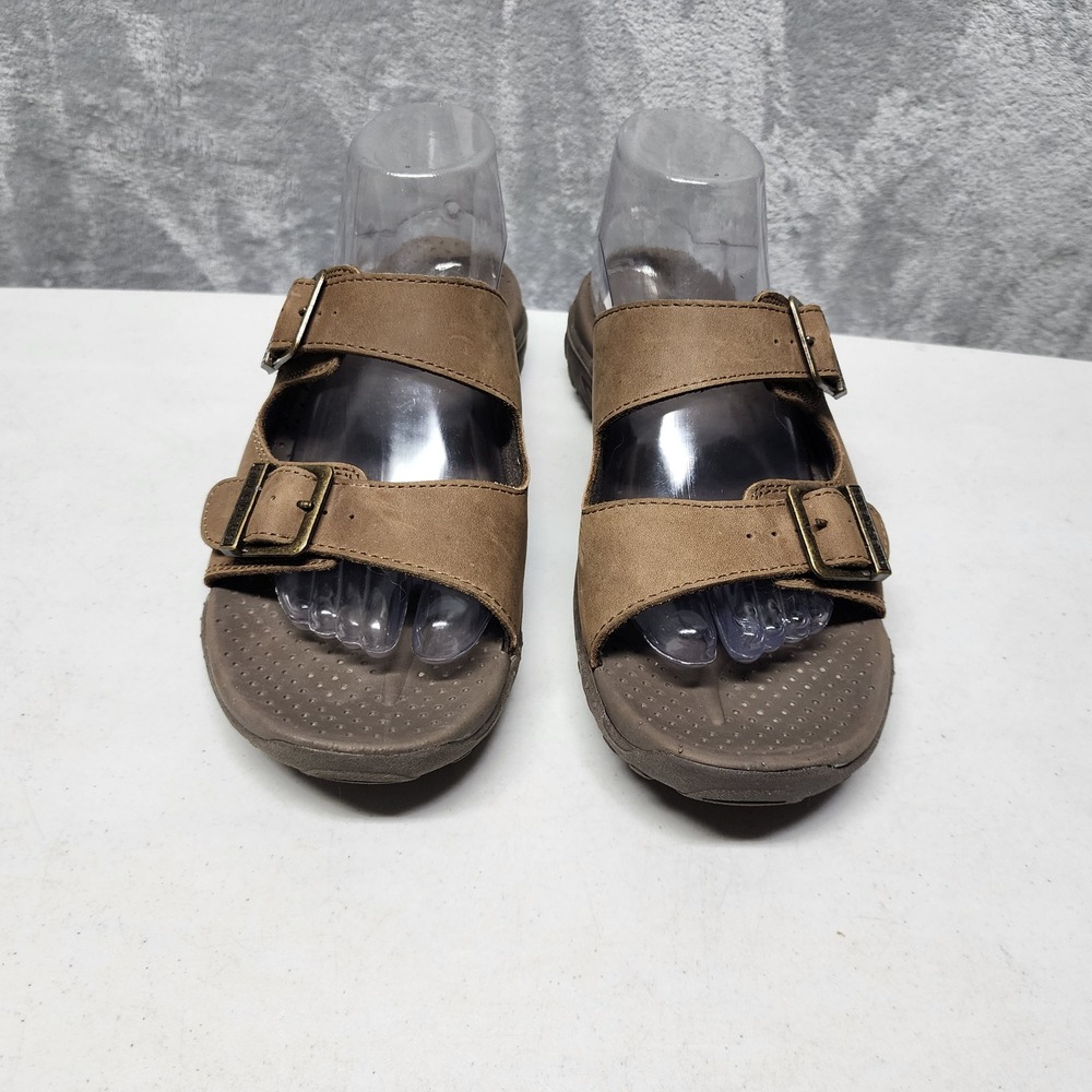 Skechers Slide Sandals Womens Size 9 Brown Leather Double Strap Reggae Jammin - Picture 6 of 13